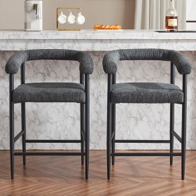 Modern Upholstered Bar Stools Set of 2, Boucle Fabric Counter Height Chairs with Metal Frame & Armrests, Kitchen Island Bar Chairs for Home
