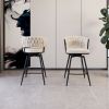 26" Bar Chair Linen Woven Bar Stool Set of 2,Black legs Barstools No Adjustable Kitchen Island Chairs