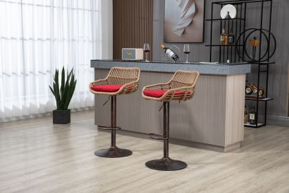 COOLMORE Modern Swivel Bar Stools Set of 2 Adjustable Counter Height Chairs with Footrest for Kitchen, Dining Room (Red)