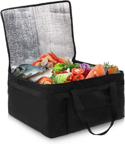 Insulated Food Delivery Bag 13" x 14" x 8". Pack of 2 Black Insulated Bags for Food Delivery; Large Insulated Cooler Bag; Heavy Duty Insulated Grocery