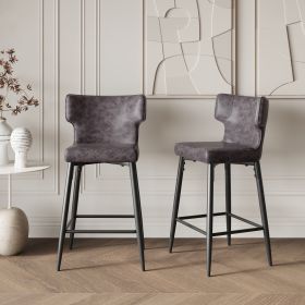 28inch Counter Height Bar Stools Set of 2, Modern Bar Upholstered Chairs with PU Leather, Metal Footrest and Frame for Kitchen Island, Bar Table