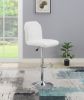Adjustable Bar stool Chair White Faux Leather Clean Lines Seat Chrome Base Modern Set of 2 Chairs / Bar Stool Dining Kitchen