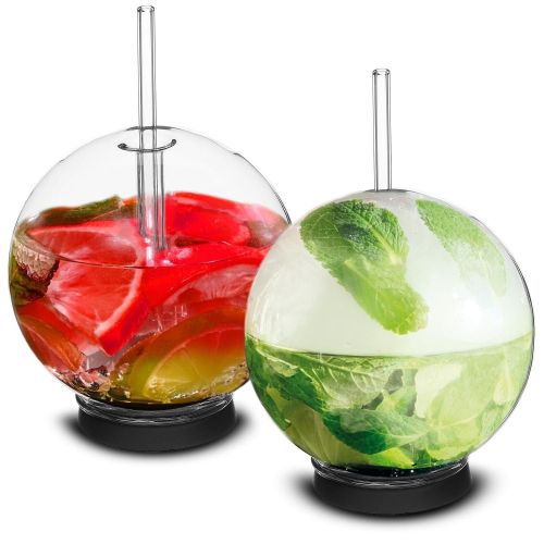 Smoking Gun Wood Smoke Infuser Cocktail Ball 2 pcs Food Smoke Infuser Accessory Cocktail Ball Glass with Glass Straw for Drink Smoker 12 Oz (350 ml) B