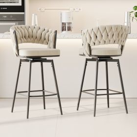 360°Swivel Bar Chairs set of 2, equipped with soft cushioned backrest counter stool, metal leg modern luxury kitchen chair, suitable for family dining