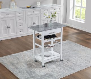 Mobile Rolling Kitchen Island Trolley Serving Cart with Underneath Drawer & Slide-Out Wire Storage Basket