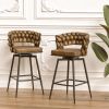 28" Technical Leather Woven Bar Stool Set of 2,Black legs Barstools No Adjustable Kitchen Island Chairs