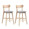 Wooden Bar Chairs Set of 2, Modern Soft Upholstered Kitchen Island Chairs, Counter Height Stool with Backrest