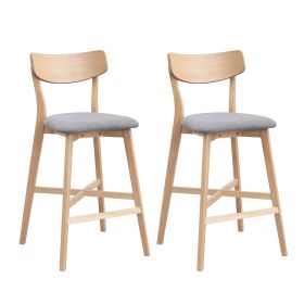 Wooden Bar Chairs Set of 2, Modern Soft Upholstered Kitchen Island Chairs, Counter Height Stool with Backrest
