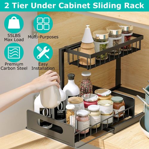 2 Tier Under Sink Organizers Pull Out Under Cabinet Basket Storage Shelf Sliding Drawer for Kitchen Bathroom 2 Tier Under Sink Organizers Pull Out Under Cabinet Basket Storage Shelf Sliding Drawer for Kitchen Bathroom