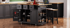K&K 53inch Large Kitchen Island with Drop Leaf, Power Outlet, Door Internal Storage Rack