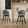 008-Set of 2 Counter Height Swivel Bar Stools, Chenille Upholstered Chairs with Wide Backrest for Bar, Kitchen Island, Dining Room, Dark Grey