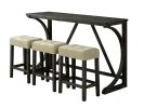 Brown Dining Room 4pc Set Functional Unique Dining Table w USB 3x Stools Tufted Beige Seats Kitchen