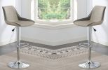 Dining Kitchen Adjustable Bar stool Chair Light Grey Wax Polyurethane Leather Chrome Base Modern Set of 2 Chairs / Bar Stool