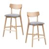 Wooden Bar Chairs Set of 2, Modern Soft Upholstered Kitchen Island Chairs, Counter Height Stool with Backrest
