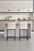 Counter Height Bar Stools Set of 2, Upholstered Linen Bar Chairs, Metal Footrest and Frame for Kitchen,Dining Room-IVORY