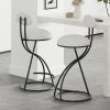 Round Print Bar Stools Set of 2 Black Metal Upholstered Chairs for Kitchen Island & Dining Rooms Counter Stools (Black & White Print)