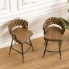 28" Technical Leather Woven Bar Stool Set of 2,Black legs Barstools No Adjustable Kitchen Island Chairs