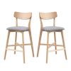 Wooden Bar Chairs Set of 2, Modern Soft Upholstered Kitchen Island Chairs, Counter Height Stool with Backrest
