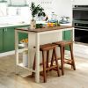Solid Wood Rustic 3-piece 45" Stationary Kitchen Island Set with 2 Seatings