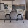 26" Bar Chair Linen Woven Bar Stool Set of 2,Black legs Barstools No Adjustable Kitchen Island Chairs