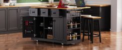 K&K 53inch Large Kitchen Island with Drop Leaf, Power Outlet, Door Internal Storage Rack