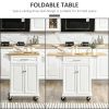 HOMCOM Kitchen Island with Drop Leaf Trolley Cart on Wheels Drawer Cabinet Towel Racks Versatile Use Natural Wood Top and White