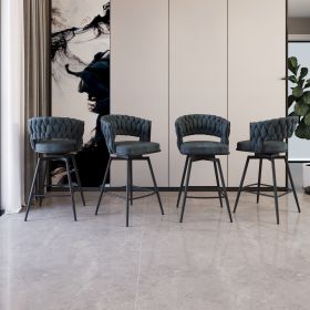 26" Bar Chair Suede Woven Bar Stool Set of 4,Black legs Barstools No Adjustable Kitchen Island Chairs (Color: as Pic)