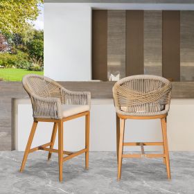 Bar Stools Set of 2 with Arm and Backrest, Outdoor Counter Height Bar Chairs with Cushion (Color: as Pic)