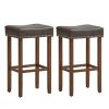 Upholstered Bar Stools Set of 2 with Footrests for Counter