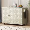 51.2"W Ash Veneer Solid Wood Handwoven Kitchen Island with Drop Leaf, Coastal Kitchen Island on Wheels with Internal Storage Rack