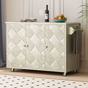 51.2"W Ash Veneer Solid Wood Handwoven Kitchen Island with Drop Leaf, Coastal Kitchen Island on Wheels with Internal Storage Rack (Color: Champagne, Material: MDF,Pine)