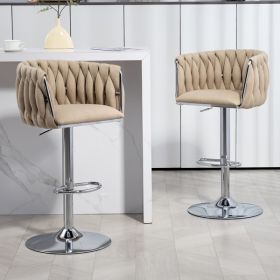 360° Fabric cover Swivel Bar Stools Set of 2, Adjustable Counter Height Bar Chairs with Woven Back & Footrest (Color: as picture)