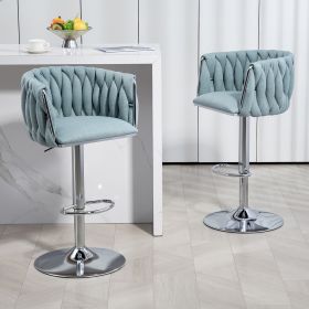360° Fabric cover Swivel Bar Stools Set of 2, Adjustable Counter Height Bar Chairs with Woven Back & Footrest (Color: as Pic)