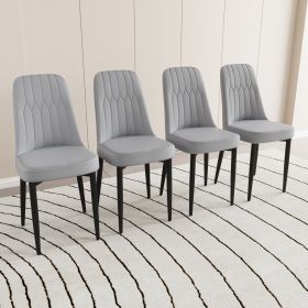 A set of 4 or 2 dining chair, modern style chair made of high-quality PU Leather fabric with thick soft cushions, black metal leg kitchen chair (Color: Grey+4in1)