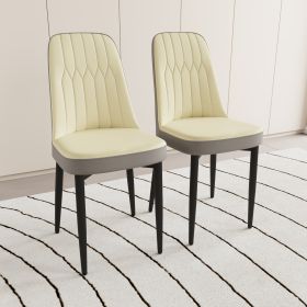A set of 4 or 2 dining chair, modern style chair made of high-quality PU Leather fabric with thick soft cushions, black metal leg kitchen chair (Color: Beige+Grey+2in1)