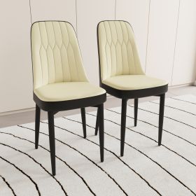 A set of 4 or 2 dining chair, modern style chair made of high-quality PU Leather fabric with thick soft cushions, black metal leg kitchen chair (Color: Beige+Black+2in1)