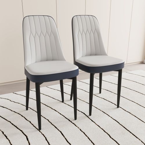 A set of 4 or 2 dining chair, modern style chair made of high-quality PU Leather fabric with thick soft cushions, black metal leg kitchen chair