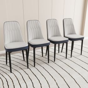 A set of 4 or 2 dining chair, modern style chair made of high-quality PU Leather fabric with thick soft cushions, black metal leg kitchen chair (Color: White+Blue+4in1)