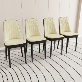 A set of 4 or 2 dining chair, modern style chair made of high-quality PU Leather fabric with thick soft cushions, black metal leg kitchen chair (Color: Beige+Black+4in1)
