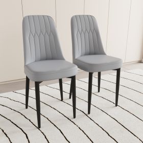 A set of 4 or 2 dining chair, modern style chair made of high-quality PU Leather fabric with thick soft cushions, black metal leg kitchen chair (Color: Grey+2in1)