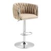 360° Fabric cover Swivel Bar Stools Set of 2, Adjustable Counter Height Bar Chairs with Woven Back & Footrest