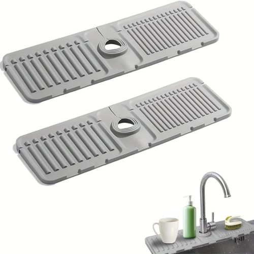 2Pcs Kitchen Sink Splash Guard - Silicone Faucet Handle Drip Catcher Tray Behind Faucet